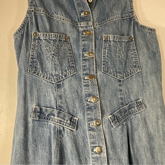 Vintage Denim Sleeveless Maxi Dress Jeans Button Down Fitted Size M - Picture 4 of 12